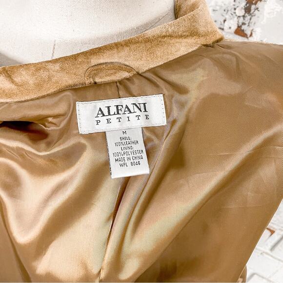 Alfani Neutral Tan Leather Petite Button Closure Long Sleeve Blazer Jacket M - Picture 9 of 9